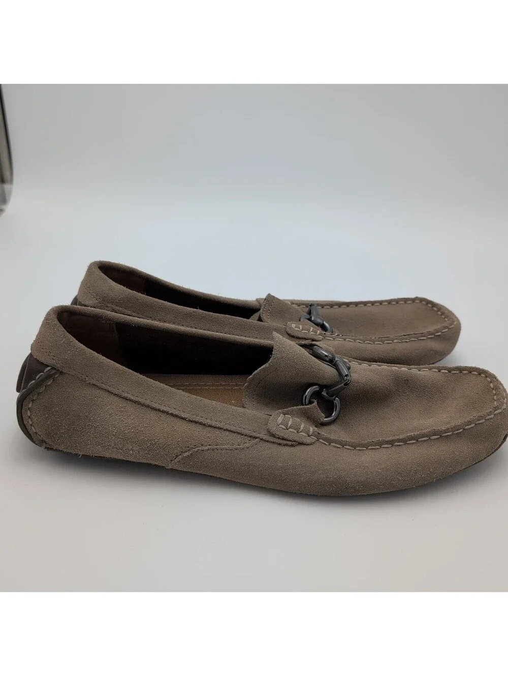 Marc Anthony Mens 11 M Taupe Suede Leather Driving Loafers Horsebit Shoes